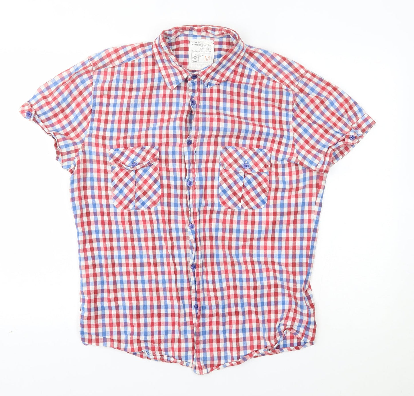 New Look Mens Red Plaid   Button-Up Size M
