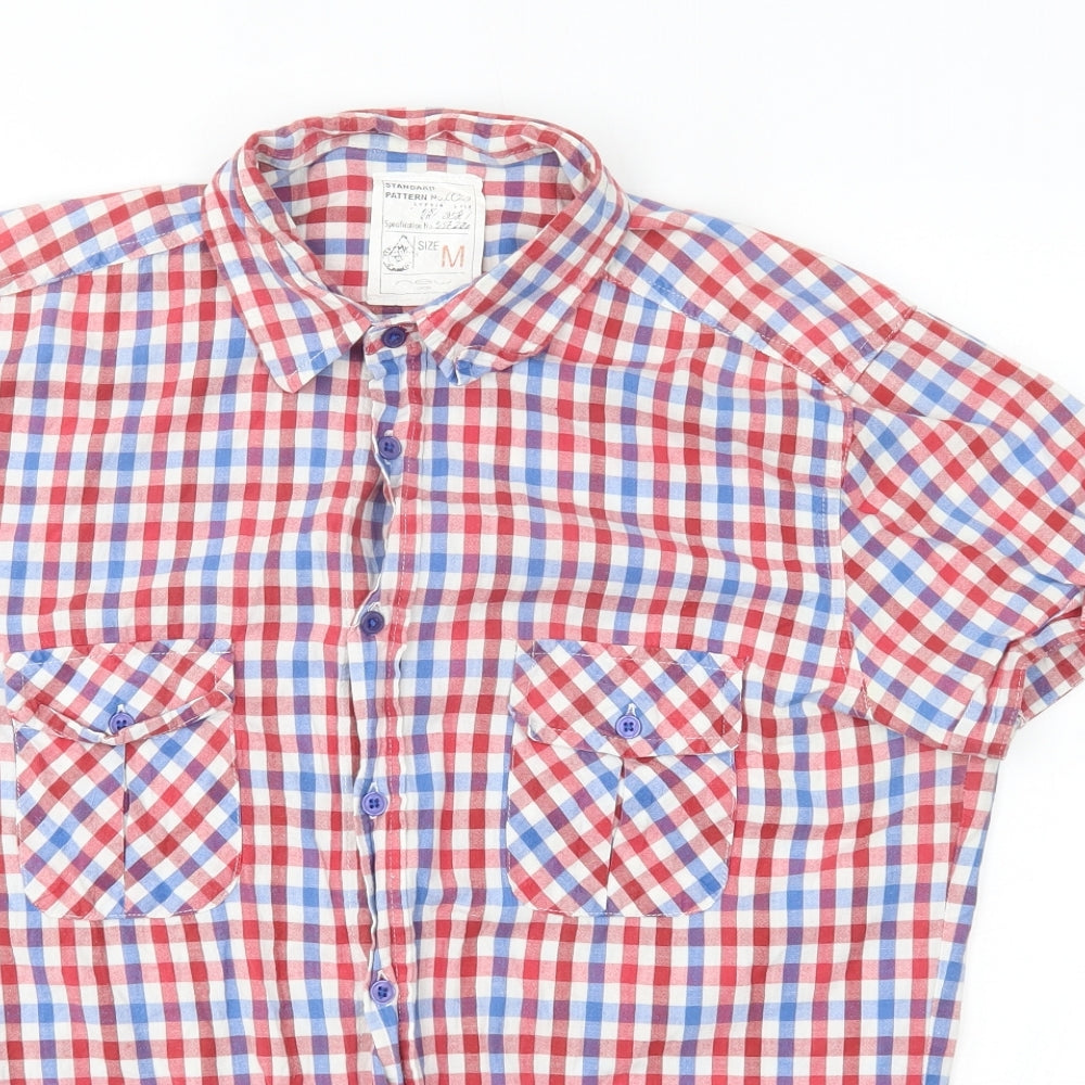New Look Mens Red Plaid   Button-Up Size M
