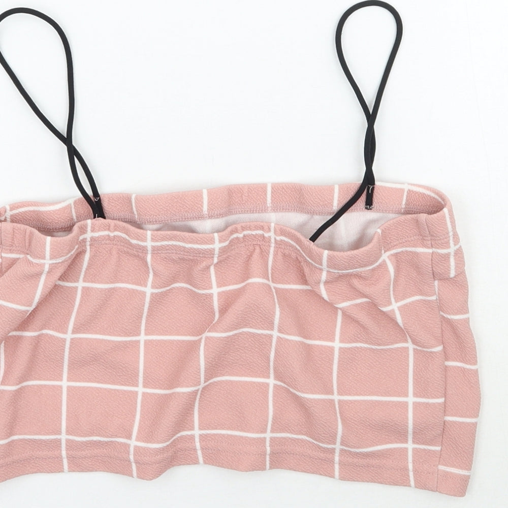 SheIn Womens Pink Plaid  Basic Tank Size L