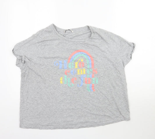 TU Womens Grey   Basic T-Shirt Size 2  - Here comes the fun