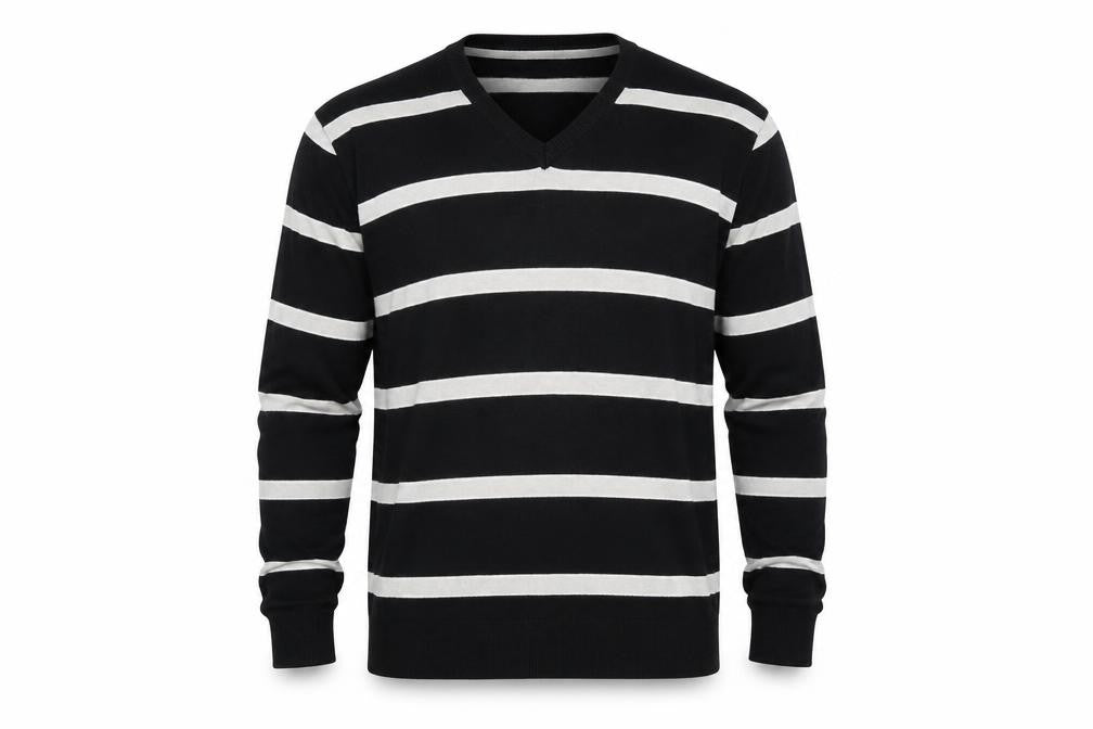 PHILLIP RUSSEL Mens Black Striped  Pullover Jumper Size 2XL