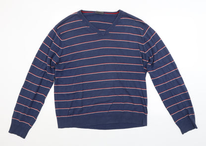 H&M Mens Blue Striped  Pullover Jumper Size XL