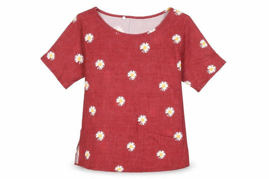 Preworn Womens Red Floral  Basic T-Shirt Size S