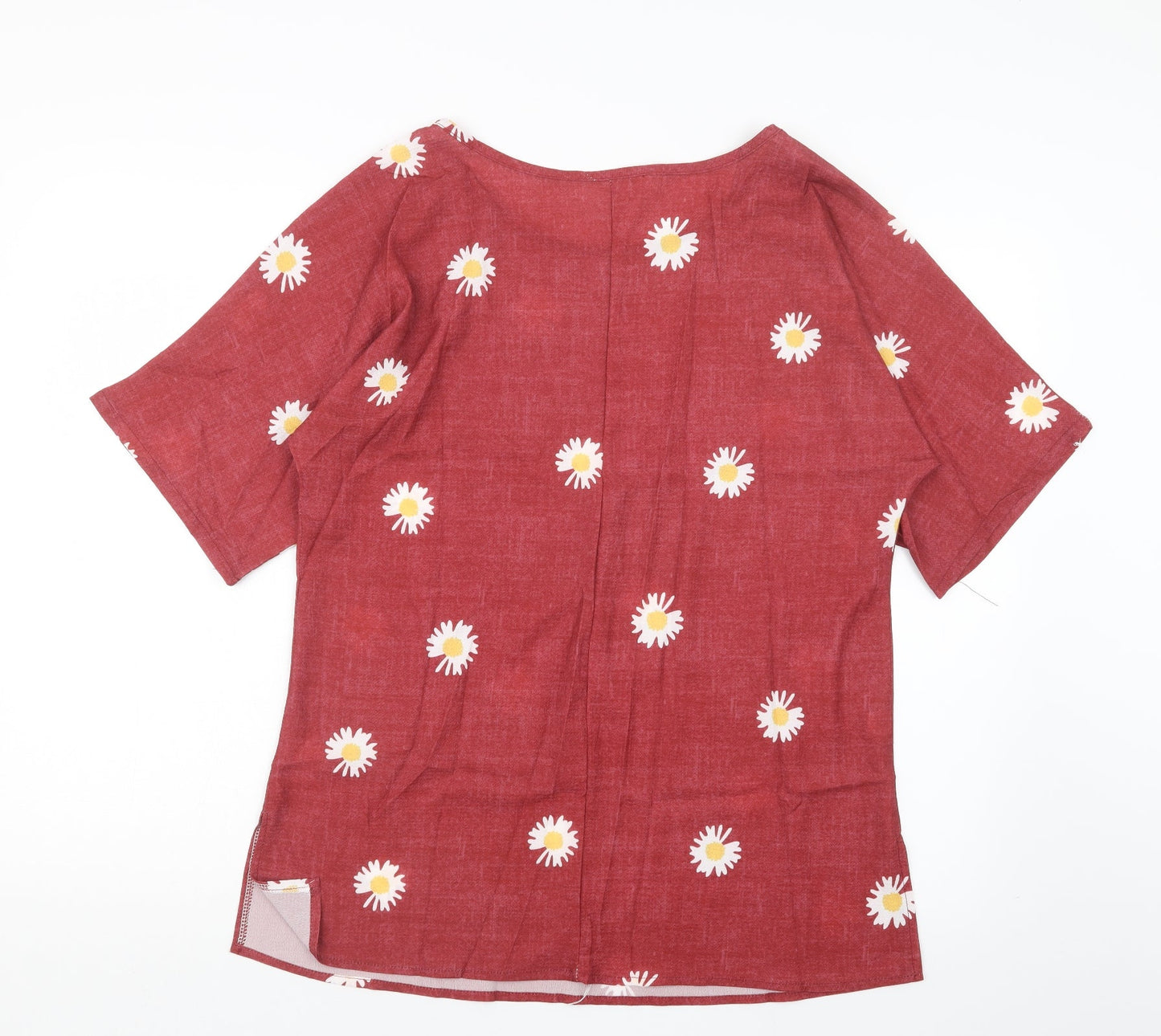 Preworn Womens Red Floral  Basic T-Shirt Size S