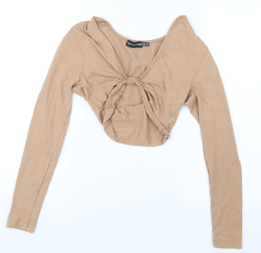 PRETTYLITTLETHING Womens Beige   Cropped T-Shirt Size 8