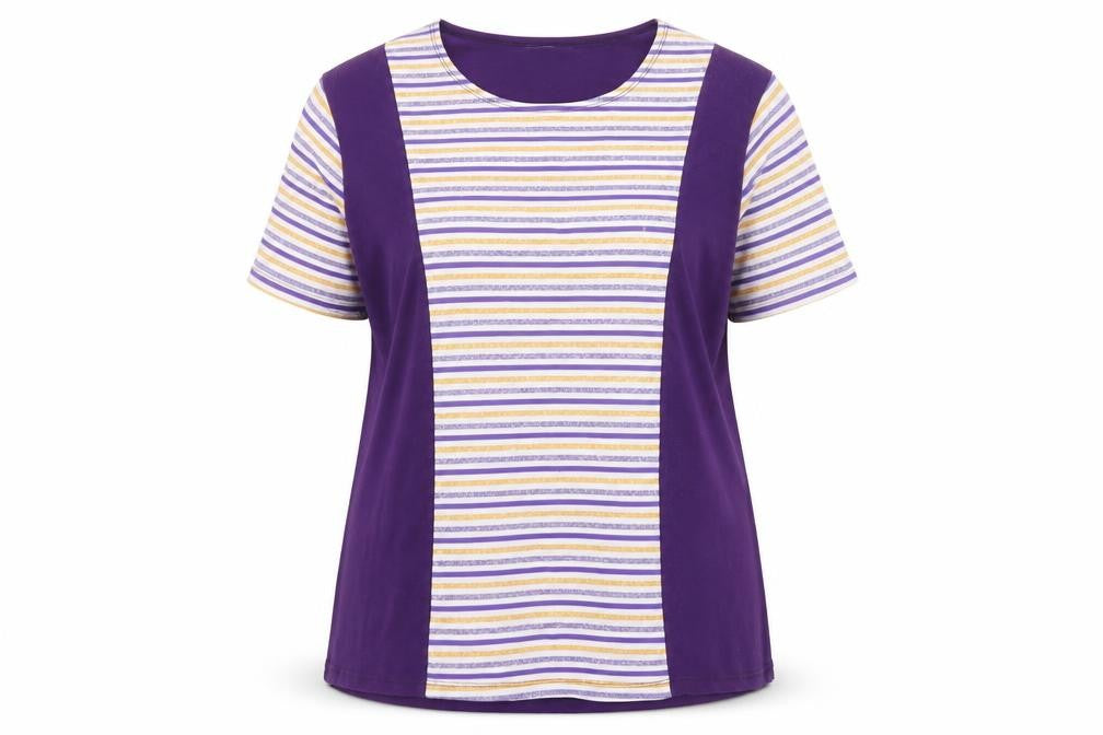 Teo Womens Purple Striped  Basic T-Shirt Size XL
