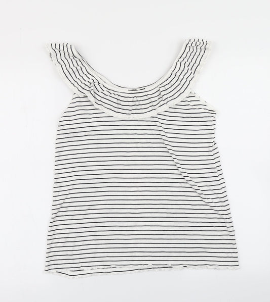 Dorothy Perkins Womens White Striped  Basic T-Shirt Size 16  - Lettuce Edging
