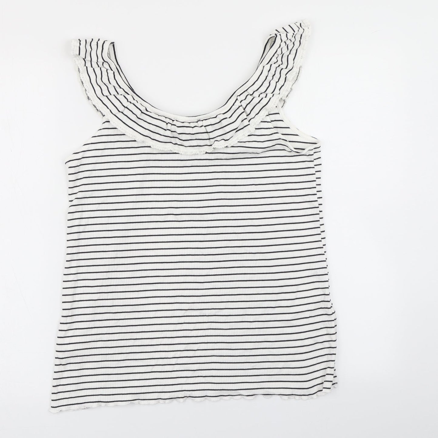 Dorothy Perkins Womens White Striped  Basic T-Shirt Size 16  - Lettuce Edging