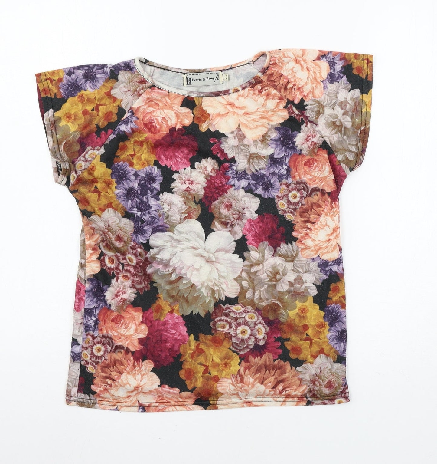 Hearts & Bows Womens Pink Floral Jersey Basic T-Shirt Size S
