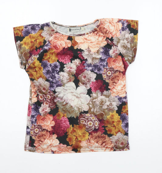 Hearts & Bows Womens Pink Floral Jersey Basic T-Shirt Size S