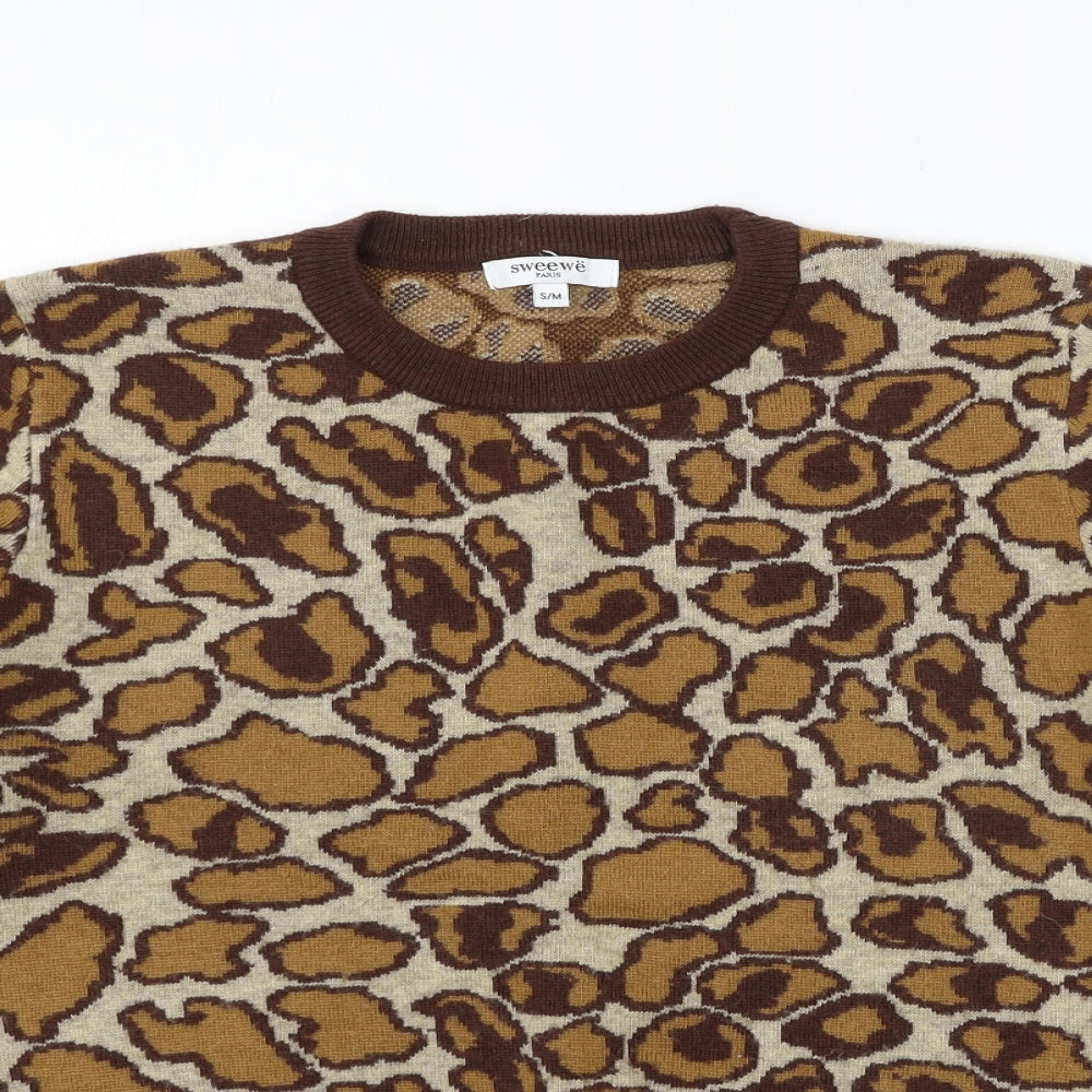 sweewe Womens Brown Animal Print Knit Pullover Jumper Size S