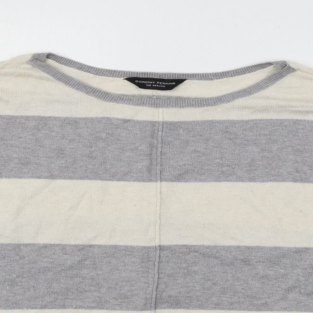 Dorothy Perkins Womens Grey Striped Knit Pullover Jumper Size 14
