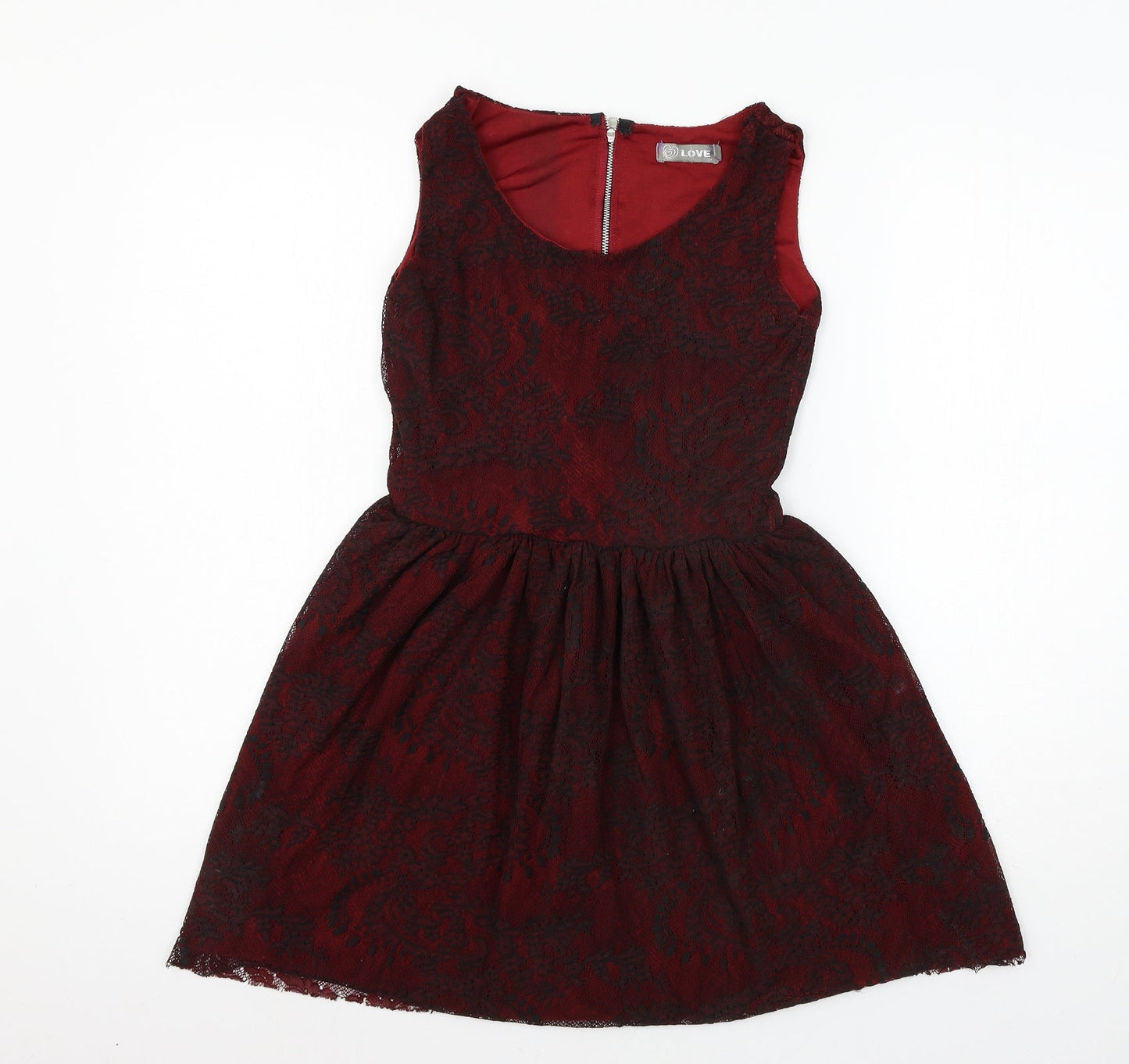 Love Womens Red Floral Lace Basic Blouse Size S