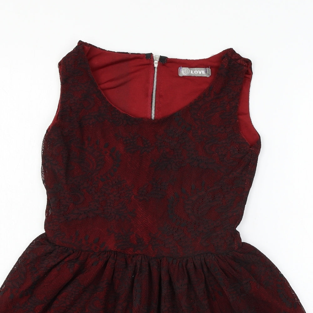 Love Womens Red Floral Lace Basic Blouse Size S