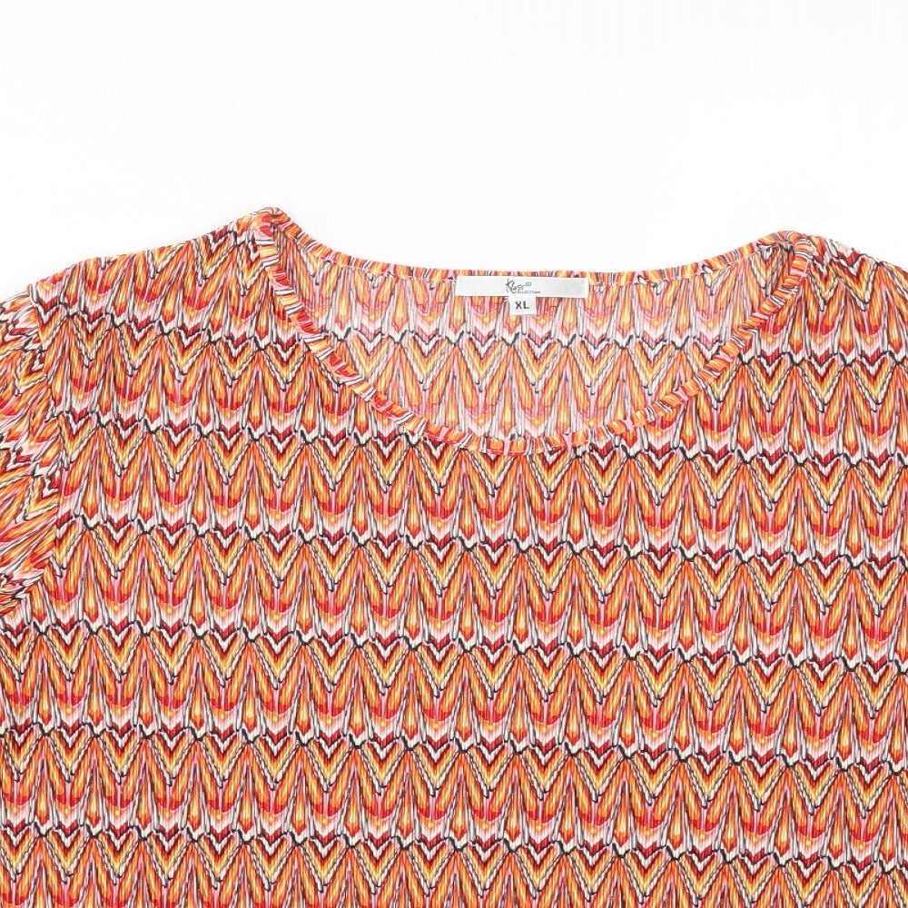 Klass Womens Orange Geometric  Basic T-Shirt Size XL