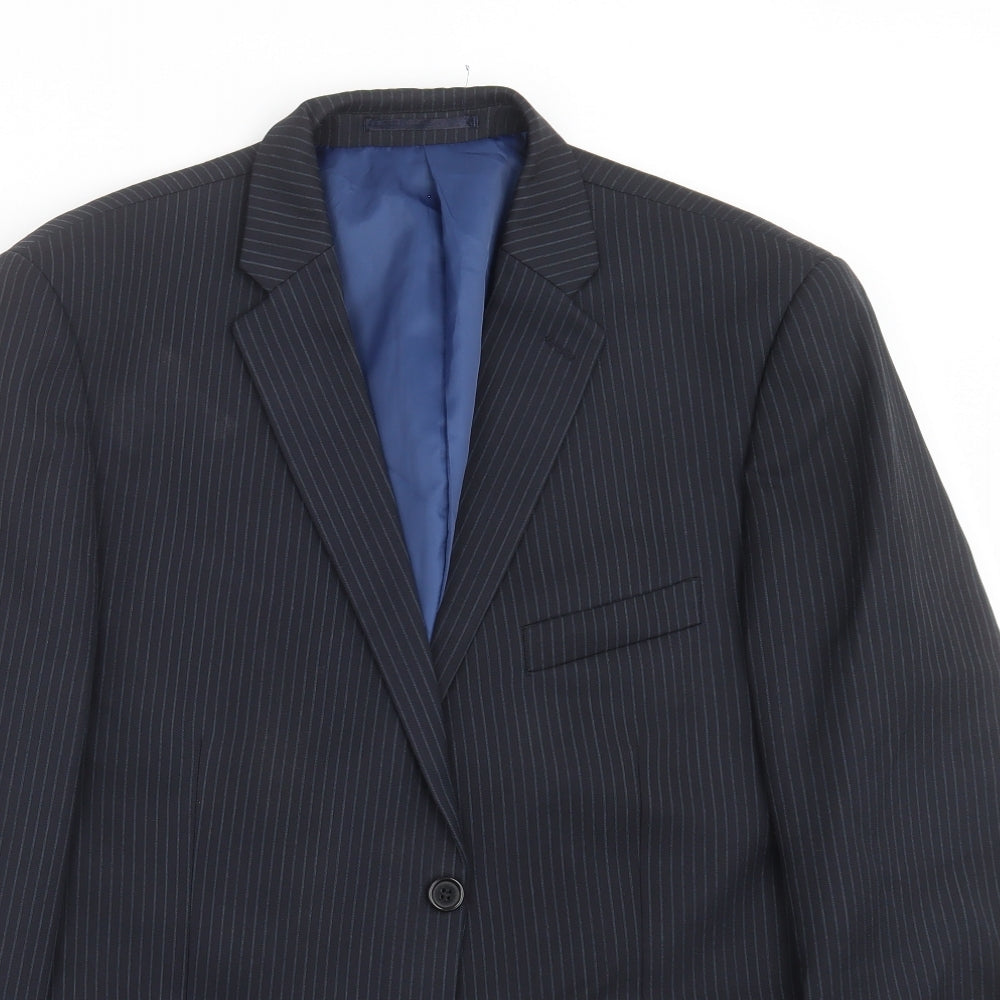 Charlton Gray Mens Blue Striped  Jacket Suit Jacket Size 44