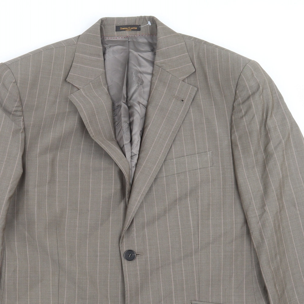 Simon Carter Mens Beige Striped  Jacket Suit Jacket Size 38