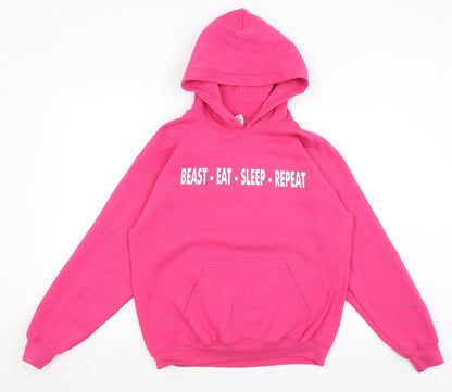 Preloved Gildan Womens Pink   Pullover Hoodie Size M  - Beasting It - Front