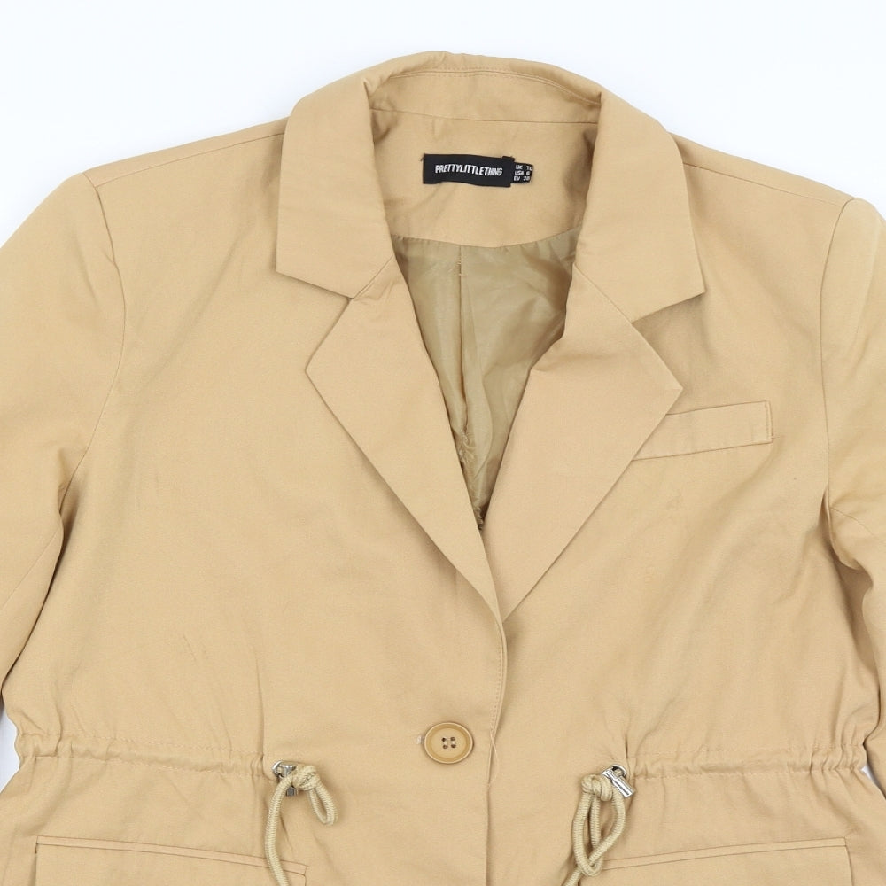 PRETTYLITTLETHING Womens Brown   Overcoat Coat Size 10