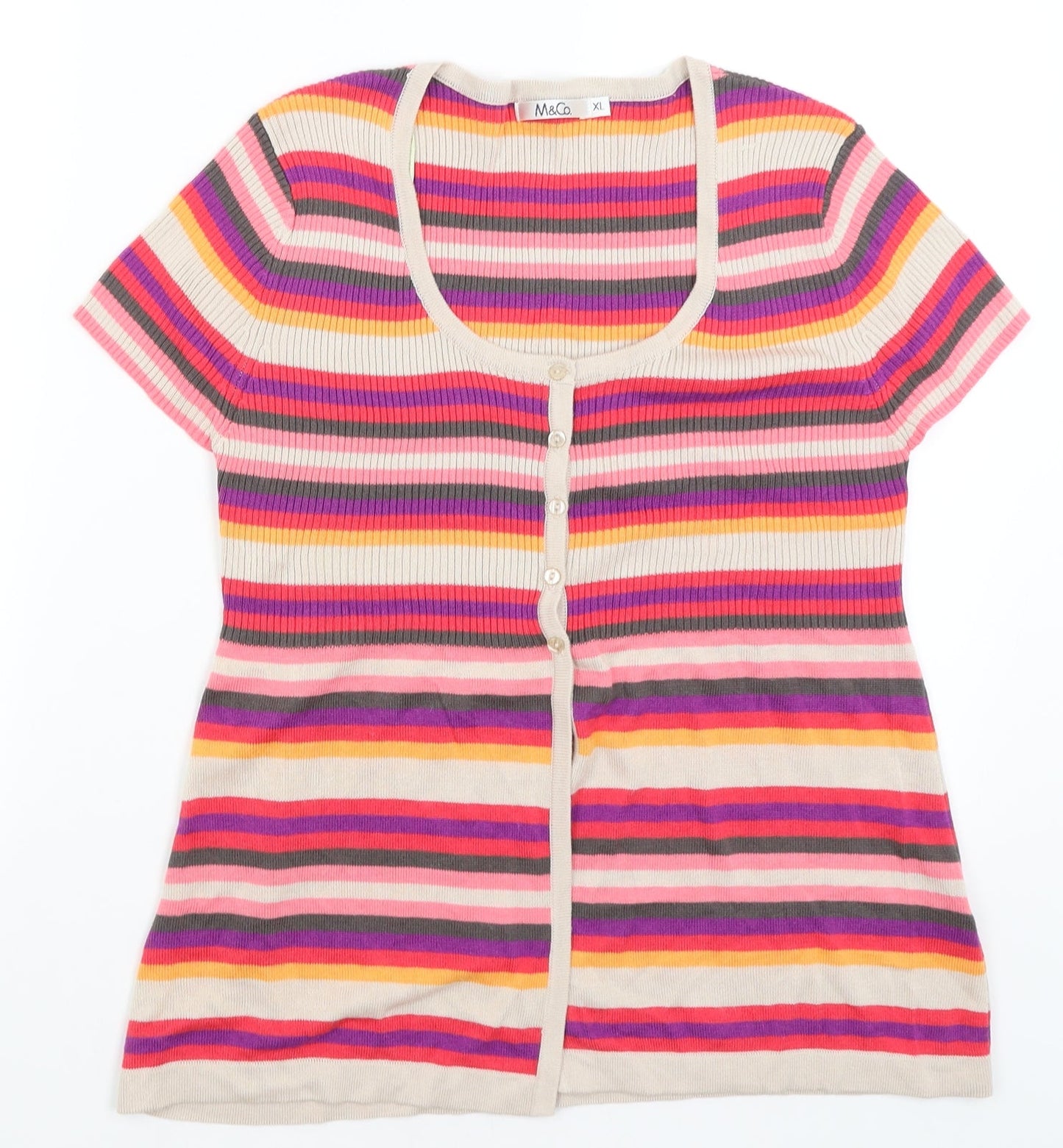 M&Co Womens Pink Striped  Cardigan Jumper Size XL
