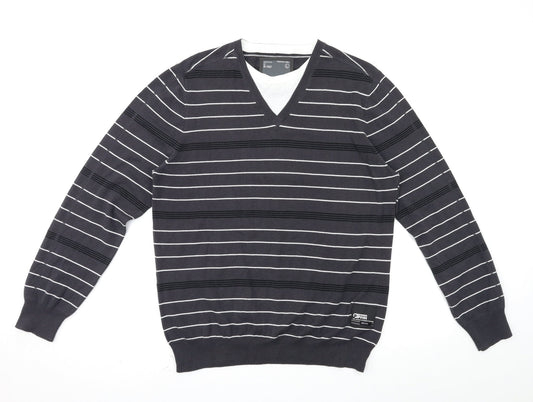 premium label Mens Grey Striped  Pullover Jumper Size L