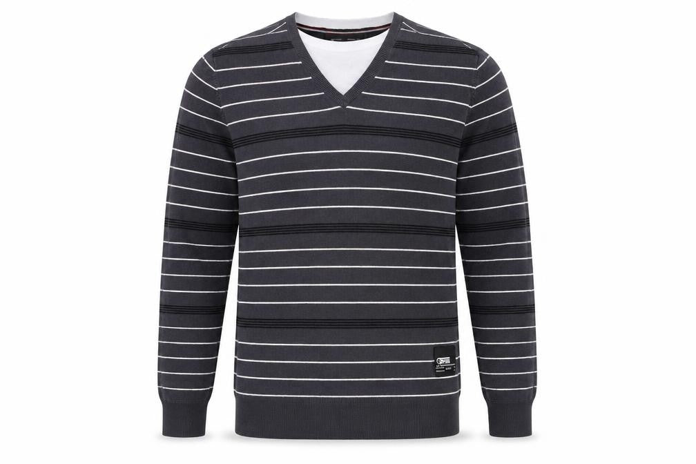 premium label Mens Grey Striped  Pullover Jumper Size L
