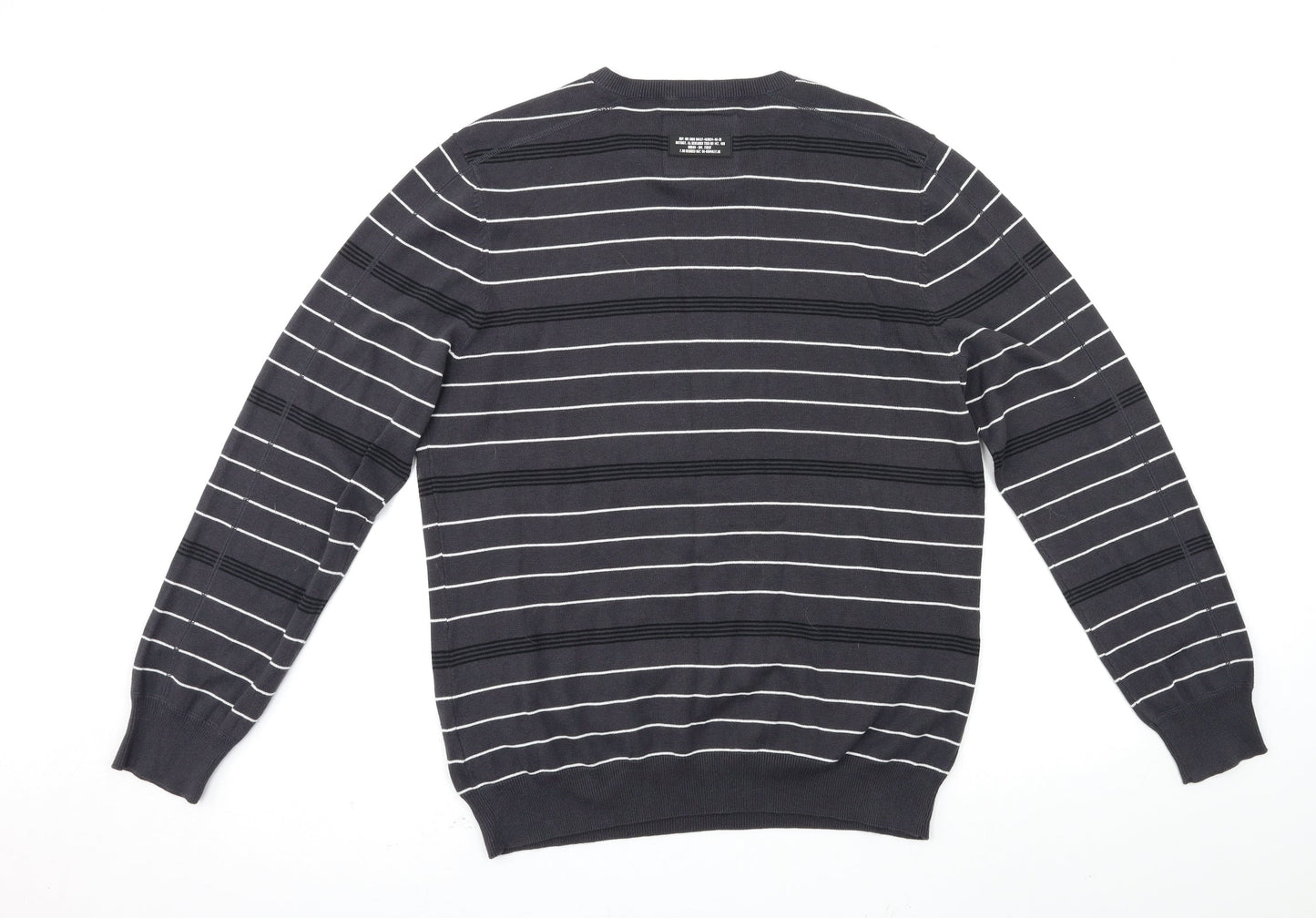 premium label Mens Grey Striped  Pullover Jumper Size L