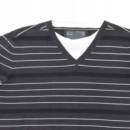 premium label Mens Grey Striped  Pullover Jumper Size L