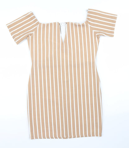 Preloved Missguided Womens Beige Striped  Sheath  Size 10 - Front