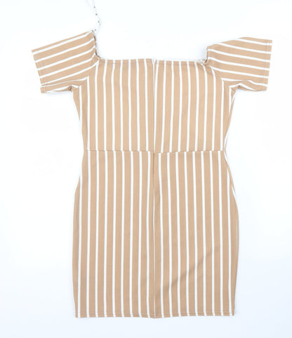 Preloved Missguided Womens Beige Striped  Sheath  Size 10 - Back
