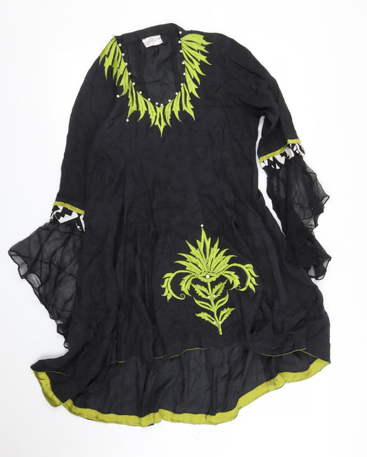 Cotton Ginny Womens Black Floral  A-Line  Size S  - Pearls