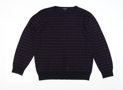 Preloved George Mens Blue Striped Knit Pullover Jumper Size XL - Front