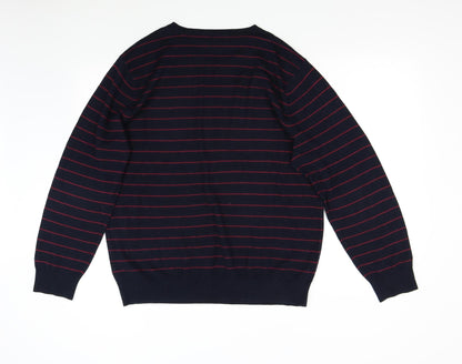 Preloved George Mens Blue Striped Knit Pullover Jumper Size XL - Back