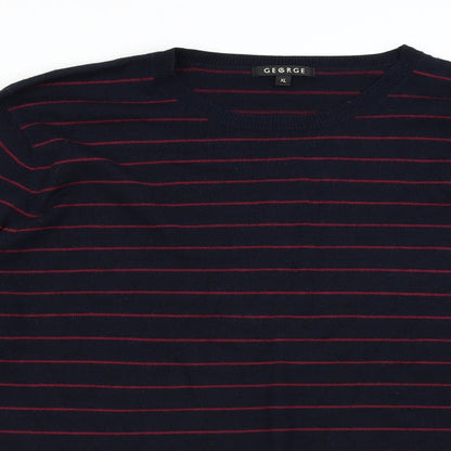 Preloved George Mens Blue Striped Knit Pullover Jumper Size XL - Detail