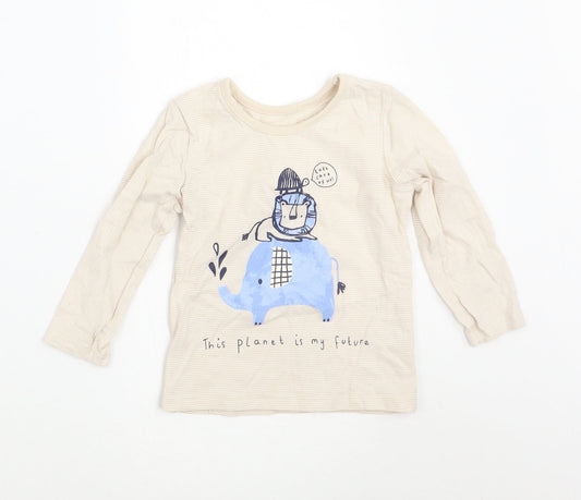 George Baby Beige Striped  Basic T-Shirt Size 9-12 Months