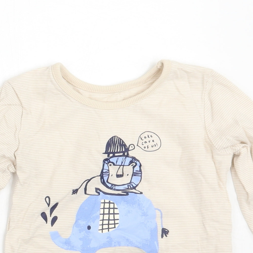 George Baby Beige Striped  Basic T-Shirt Size 9-12 Months