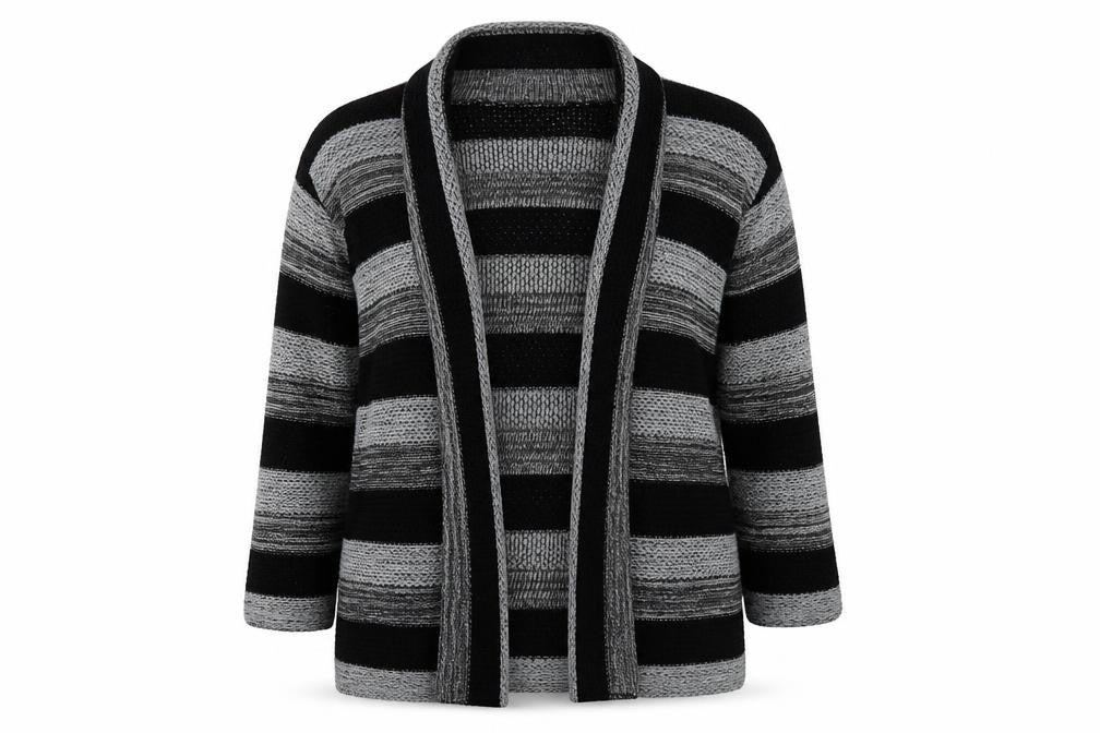 Whisper Womens Grey Striped  Cardigan Jumper Size S