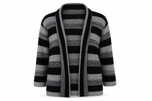Whisper Womens Grey Striped  Cardigan Jumper Size S
