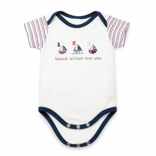 Just Too Cute Boys White   Romper One-Piece Size 3-6 Months  - Striped arms sailing boats