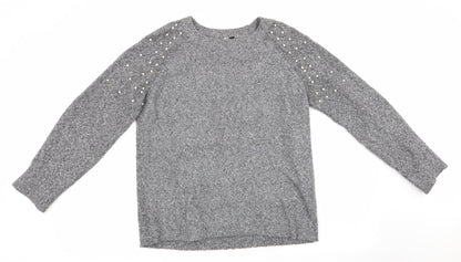 Intuition Womens Grey   Pullover Jumper Size 8  - Beaded shoulders