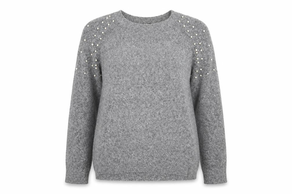 Intuition Womens Grey   Pullover Jumper Size 8  - Beaded shoulders