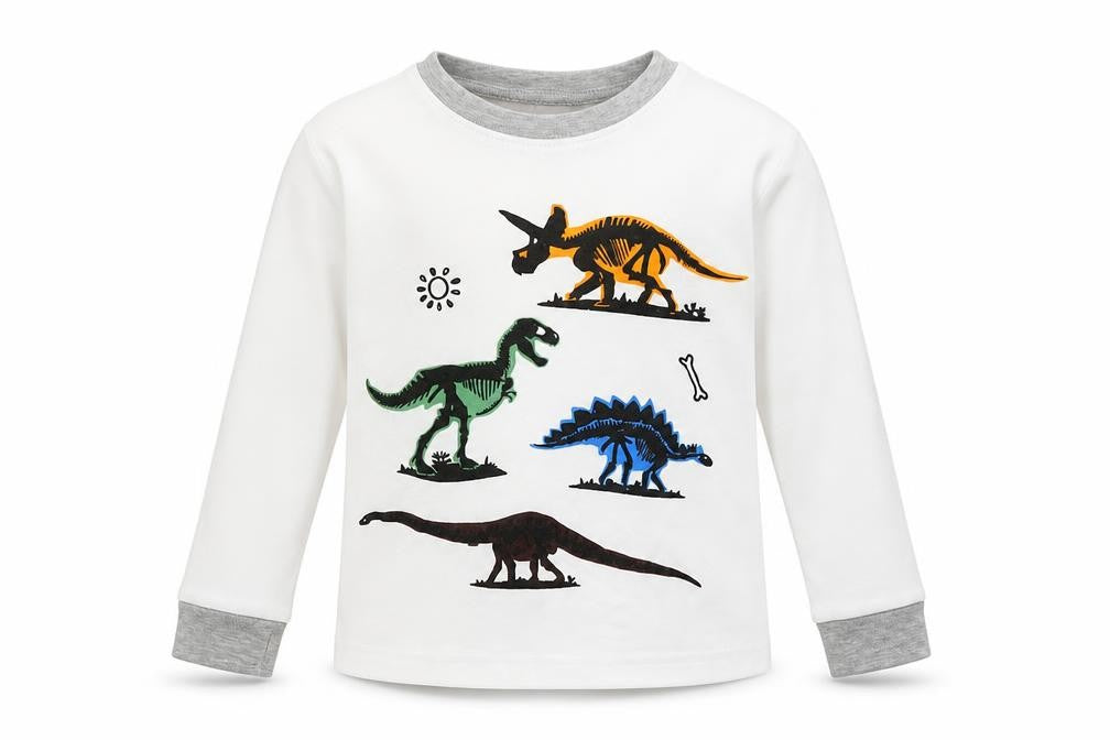 Popshion Boys White   Basic T-Shirt Size 3 Years  - Dinosaurs