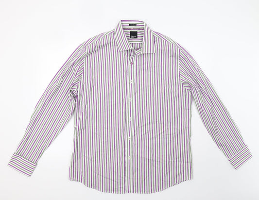 Gibson Mens Purple Striped   Dress Shirt Size L