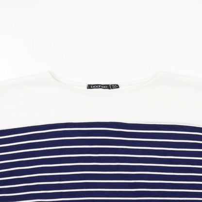 Boohoo Womens White Striped  Basic Blouse Size 12