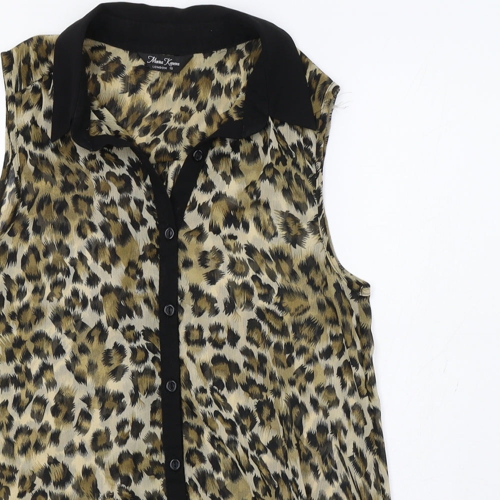 Marina Kaneva Womens Brown Animal Print  Tunic Button-Up Size 10