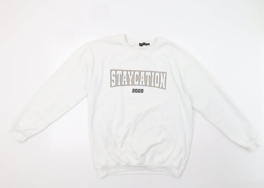 PRETTYLITTLETHING Womens White   Pullover Sweatshirt Size M  - Staycation