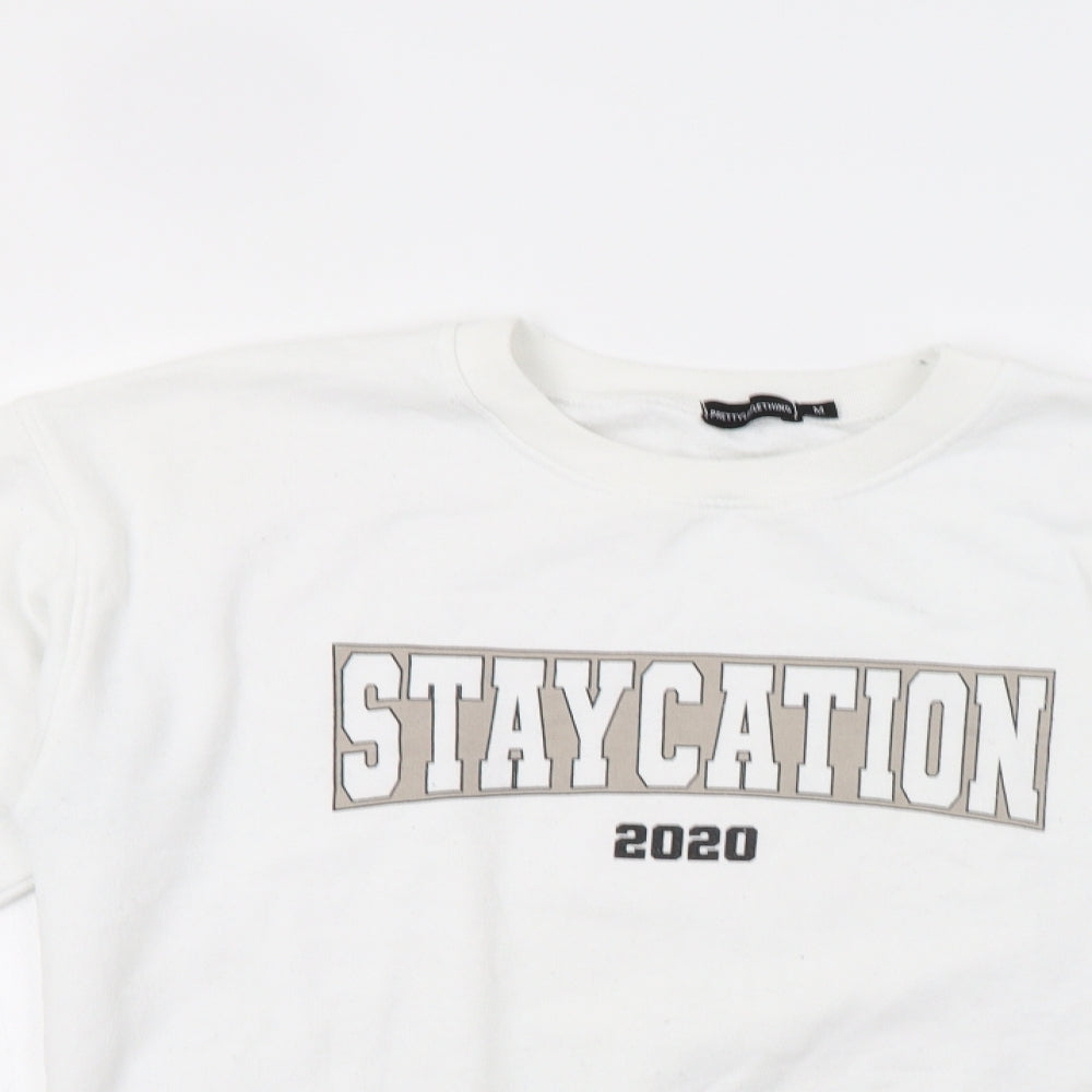 PRETTYLITTLETHING Womens White   Pullover Sweatshirt Size M  - Staycation