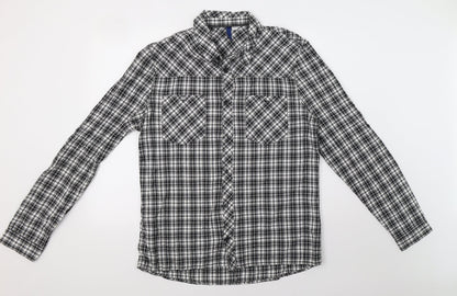 Preloved H&M Mens Black Check   Button-Up Size L - Front