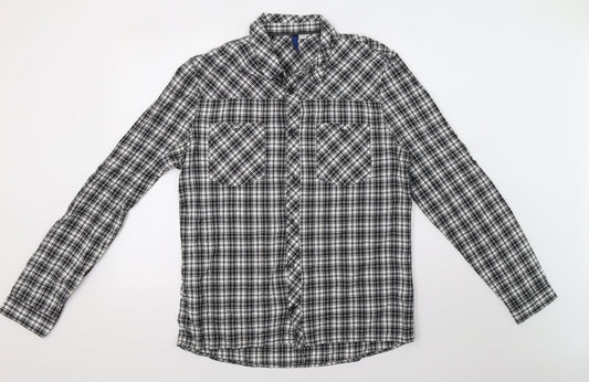 H&M Mens Black Check   Button-Up Size L