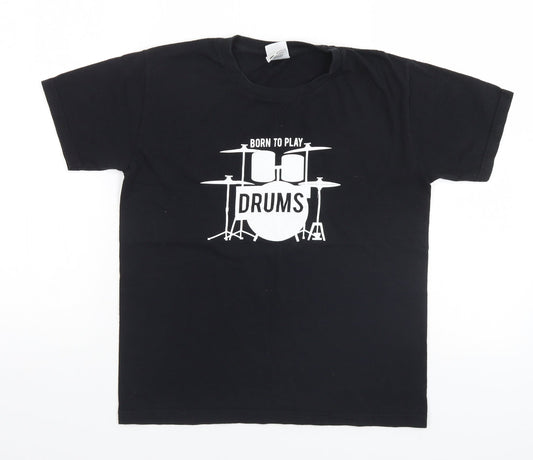 Fruit of the Loom Boys Black   Basic T-Shirt Size 10 Years  - Born to Play Drums